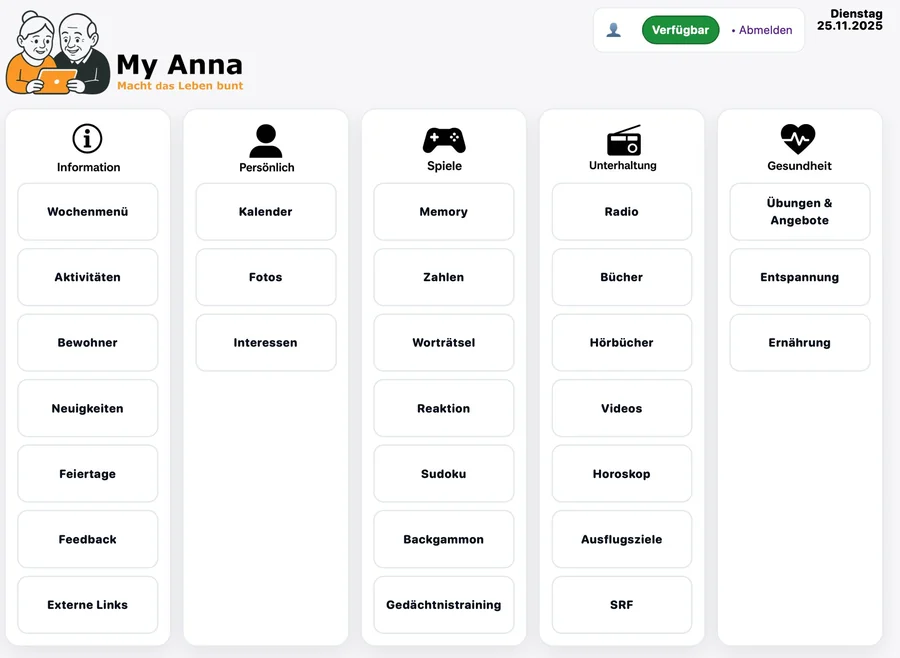 Screenshot der My Anna App – Übersicht für Senioren